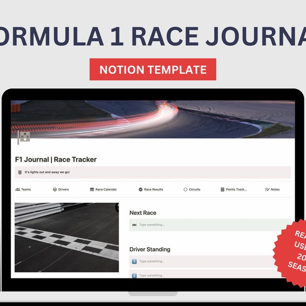 F1 Journal Notion Digital Interactive Race Tracker 2023 | Grand Prix, F1 Gift, Digital Download, Race Tracking Notion Template