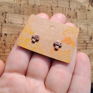 Mini mushroom earrings, cute small tiny stud earrings, copper cottagecore jewellery, handmade bohemian earrings, cottagecore, fairycore
