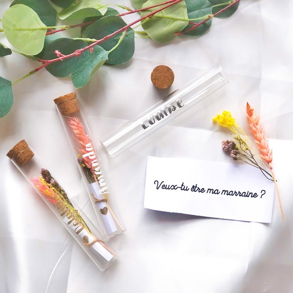 Fiole Fleurs Séchées Personnalisable, Demande Marraine, Annonce Grossesse, Message Caché, Fiole avec Message Caché, Annonce Originale