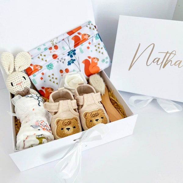 Cadeau Naissance Bébé Neutre, Coffret Nouveau-Né Personnalisé, Baby Shower Sexe Révéler, Jouet Nourrisson, Box pour Future Maman, Baptême