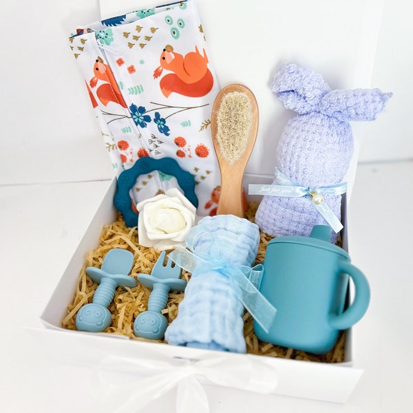 Cadeau Naissance Bébé Garçon, Coffret Nouveau-Né Personnalisé, Baby Shower Sexe Révéler, Jouet Nourrisson, Box pour Future Maman, Baptême