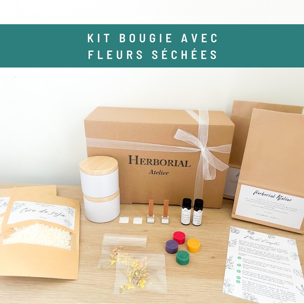 2 Kit DIY Bougie Coffret à Offrir, Simple et Rapide pour Tous Niveaux, Coffret Bougie Vegan et Fleurs Séchées, Cadeau Saint-Valentin