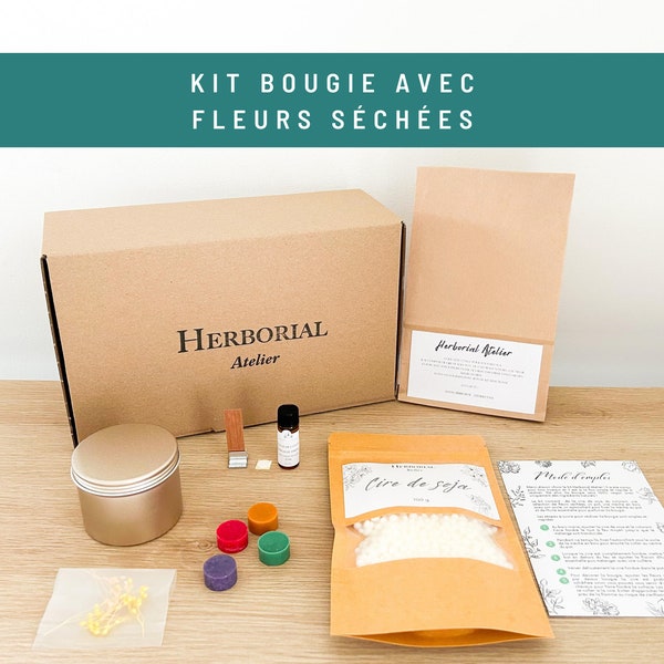 Kit DIY Bougie Coffret à Offrir, Simple et Rapide pour Tous Niveaux, Coffret Bougie Vegan et Fleurs Séchées à Offrir, Fête des Grands Mères