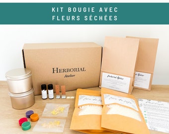 2 Kit DIY Bougie Coffret à Offrir, Simple et Rapide pour Tous Niveaux, Coffret Bougie Vegan et Fleurs Séchées, Cadeau Fête des Mères