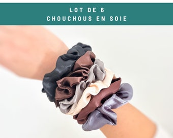 Lot de 6 Chouchou en Soie de taille M | Box de Scrunchies Satinés | Accessoires pour Cheveux Femmes