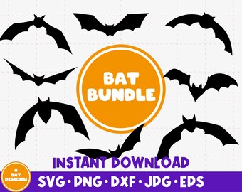 Bat Bundle SVG Cut Files, Spooky Vector Clip Art, Halloween Bats PNG, Bats Silhouettes, Flying Bats Clipart, Halloween Bats Cut Files