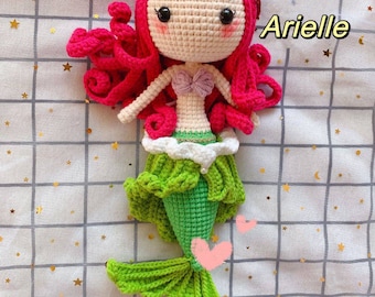 Gehaakte pop van zeemeermin Ariel, pluche knuffel van zeemeermin Ariel, Disney prinsessenpop, handgemaakte pop