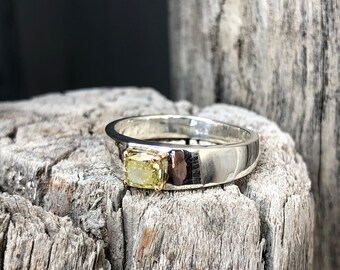 Natural Yellow Diamond with 92.5 Sterling Silver, Beautiful Diamond Ring , Diamond Ring , Diamond Jewellery, Handcrafted Diamond Ring