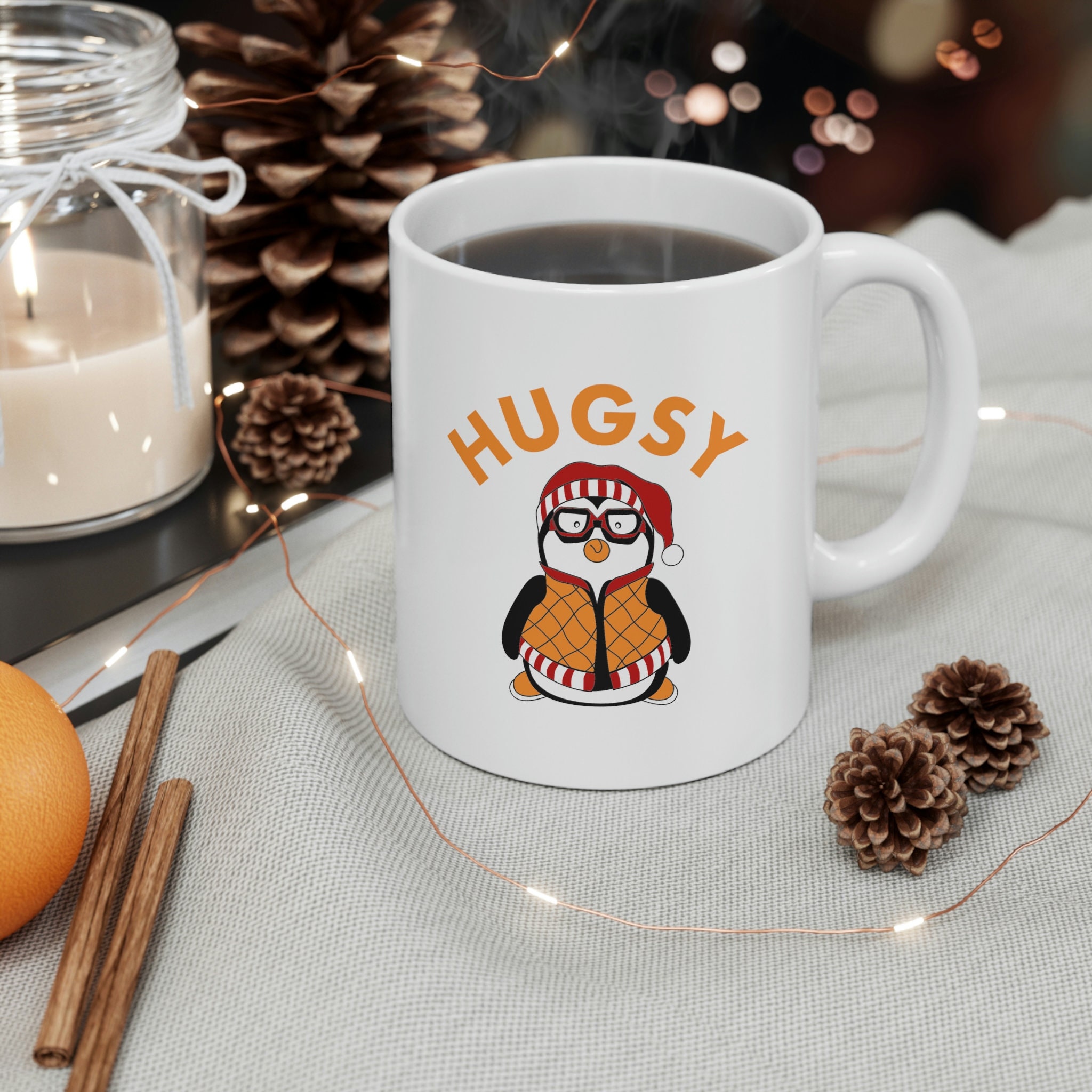 Funny Tee Hugsy Penguin For Friends Christmas Unagi Lobster Ceramic Mug  11oz