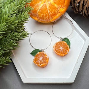 Handmade Tangerine Hoop Earrings: Polymer Clay Fruit Jewelry