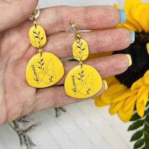 Handmade Polymer Clay Ukrainian Earrings with coat of arms| Ukrainian Yellow Earrings| Original and Patriotic Earrings| Special Gift for Her