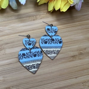 Ukrainian hearts earrings| Ukrainian blue and yellow earrings| Ukrainian patterns earrings|  light earring| Handmade gift| Statement earring