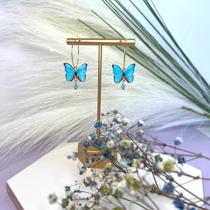 Sterling silver with Zirconia cubes earrings| Blue Butterfly earrings| Handmade gift| earrings from polymer clay| Jewelry| Ring earrings