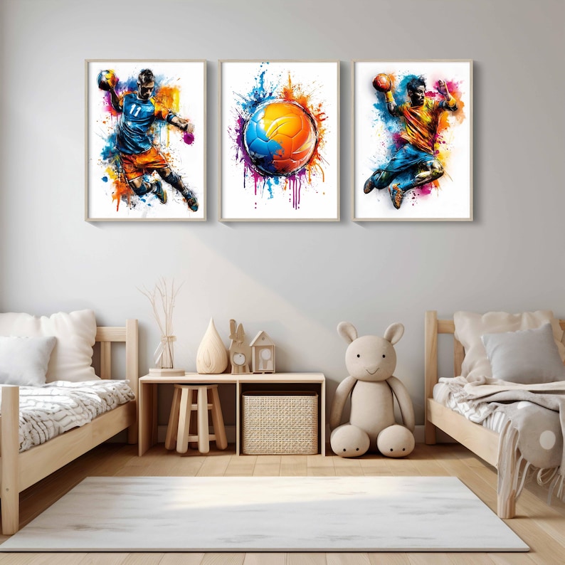 Handball Background Frame Handball Print Set of 3 Handball Sports Wall Art Handball Poster ...