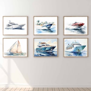 Barcos y barcos arte impresión acuarela imagen decoración de la habitación de los niños descarga digital decoración de la pared náutica cartel imprimible velero arte