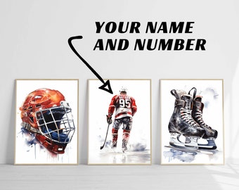 Personalised Ice Hockey Wall Art Prints Hockey Poster Boys Bedroom Decor Teen Room Print Hockey Digital Download Prints Hockey Gift Son