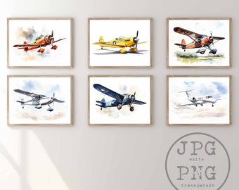 Airplane Print Plane Watercolor Aircraft Printable Airplane Wall Art Boys Room Decor Aviation Poster Vintage Airplane Theme Digital Download