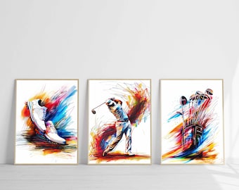Golf Wall Art Golf Prints Set of 3 Home Decor Watercolor Golf Poster Gift for Golf Lover Printable Wall Art Office Decor Digital Download