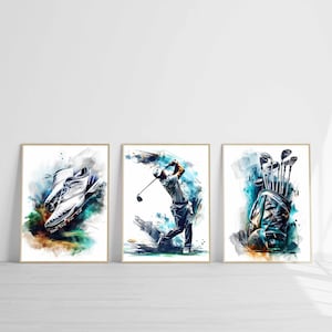 Golf Print Set of 3 Golf Wall Art Home Decor Watercolor Golf Poster Gift Idea for Men Printable Art Office Decor Instant Digital Download