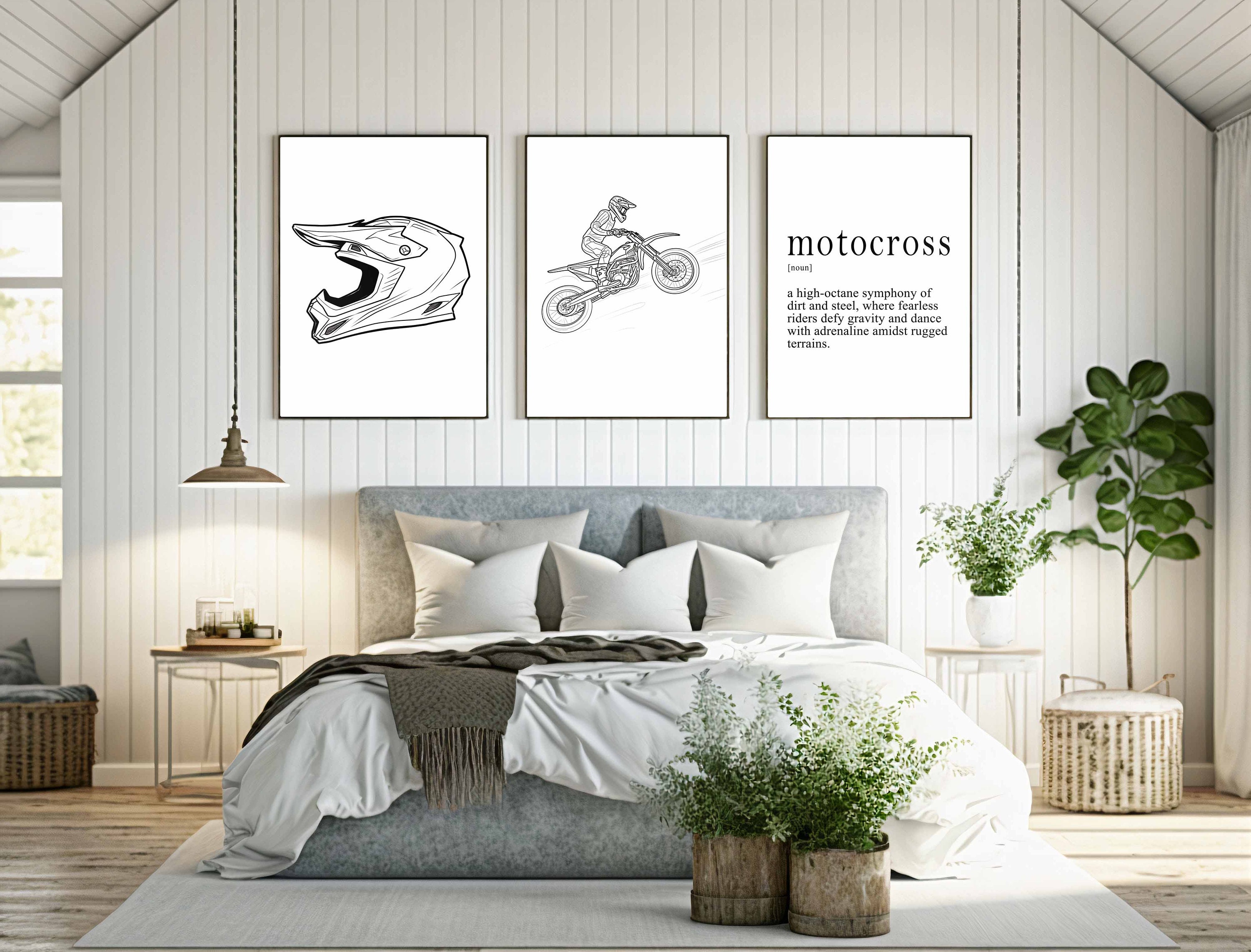 Motocross Definition One Line Art Dirt Bike Print Wall Art Download Set
