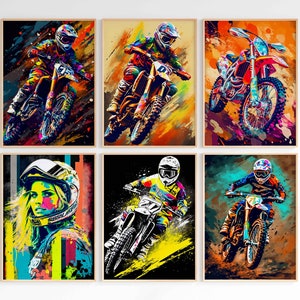 Motocross Pop Art Prints Set of 6 Poster Digital Download Dirt Bike Wall Art Motorsport Printable Motorcycle Sport Motorbike Room Art Decor