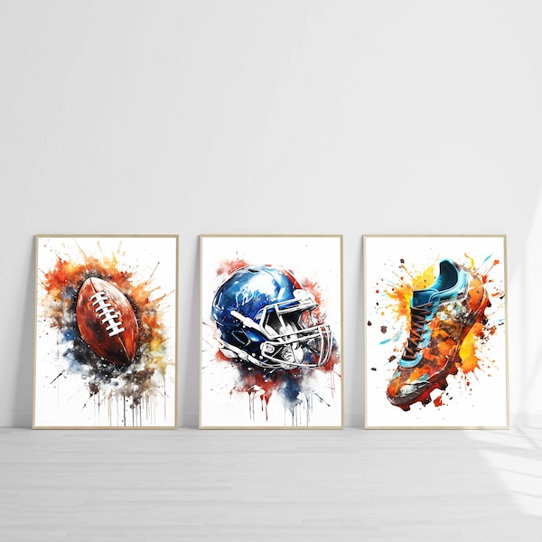 American Football Print Football Wall Art Digital Download Big Boy Bedroom Decor Watercolor Football Poster Gifts Set of 3 Printable Art