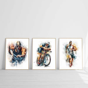 Triathlon Print Set of 3 Male Triathlete Wall Art Digital Download Swim Bike Run Training Poster Endurance Sports Decor Printable Art