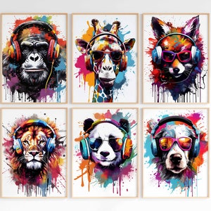 Gaming Prints Animal Gaming Poster Gamer Wall Art Teen Room Decor Prints Boy Bedroom Set of 6 Gamer Gift Graffiti Video Game Print Download