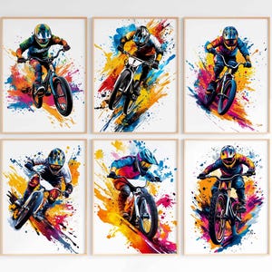 BMX Wall Art Set of 6 Mountain Bike Print Bike Poster MTB Bicycle Digital Download Sports Bundle Watercolor Boys Bedroom Decor Gift Idea