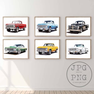 Classic Pickup Truck Prints Vintage Car Wall Art Classic Car Printable Truck Art Nursery Prints Poster Toddler Boy Room Decor Clipart PNG