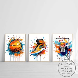 Basketball Druck 3er Set Basketball Poster Kunstdruck digitaler Download Sport Jungen Zimmer Wanddekoration Basketball Geschenk PNG Clipart