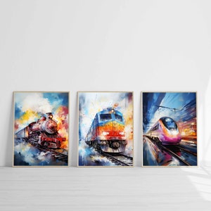 Train Pop Art Print Locomotive Watercolor Printable Steam Train Wall Art Kids Room Decor Vintage Railway Print Digital Download Big Toddler