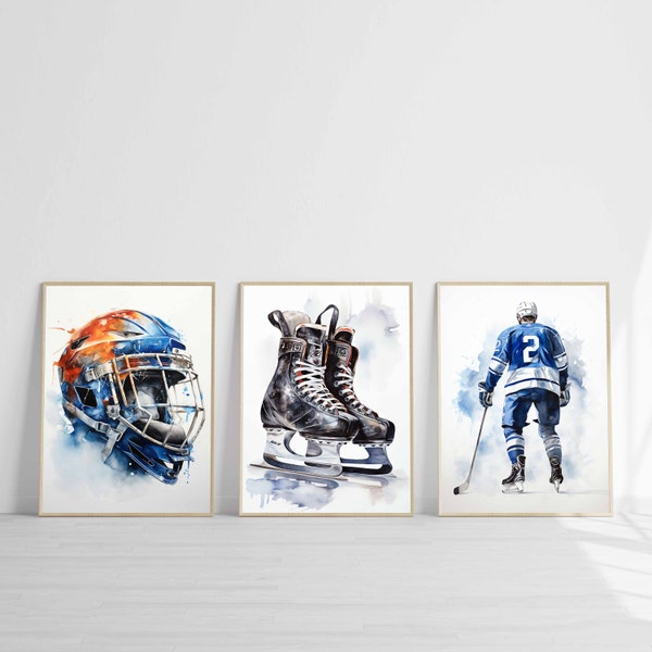 Eishockey Druck 3er Set ausdruckbar digitaler Download Sport Hockey Poster Kunst Kunstdruck Jungenzimmer Geschenk Hockey Fan Wanddekoration