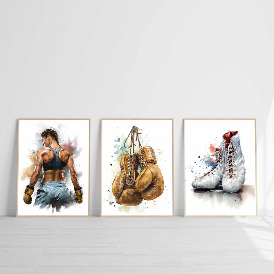 Boxing Watercolor Print Set of 3 Female Boxer Wall Art Digital Download ...