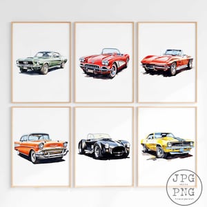 Vintage coche deportes coche impresión vehículo cartel acuarela arte impresión niños habitación decoración pared decoración niños habitación imprimible PNG Clipart