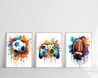 Football Soccer Sport Print Gaming Poster Set of 3 Football Wall Art Boy Bedroom Decor Teen Room Gift Gamer Digital Download Nursery