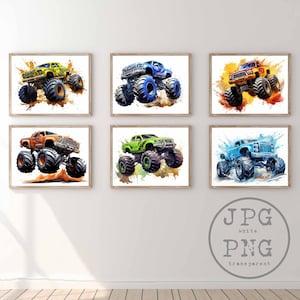 Monster Truck Print Big Wheel Pickup Monster Truck Art Poster Boy Room Decor Wall Art Printable Transportation Digital Download PNG Clipart