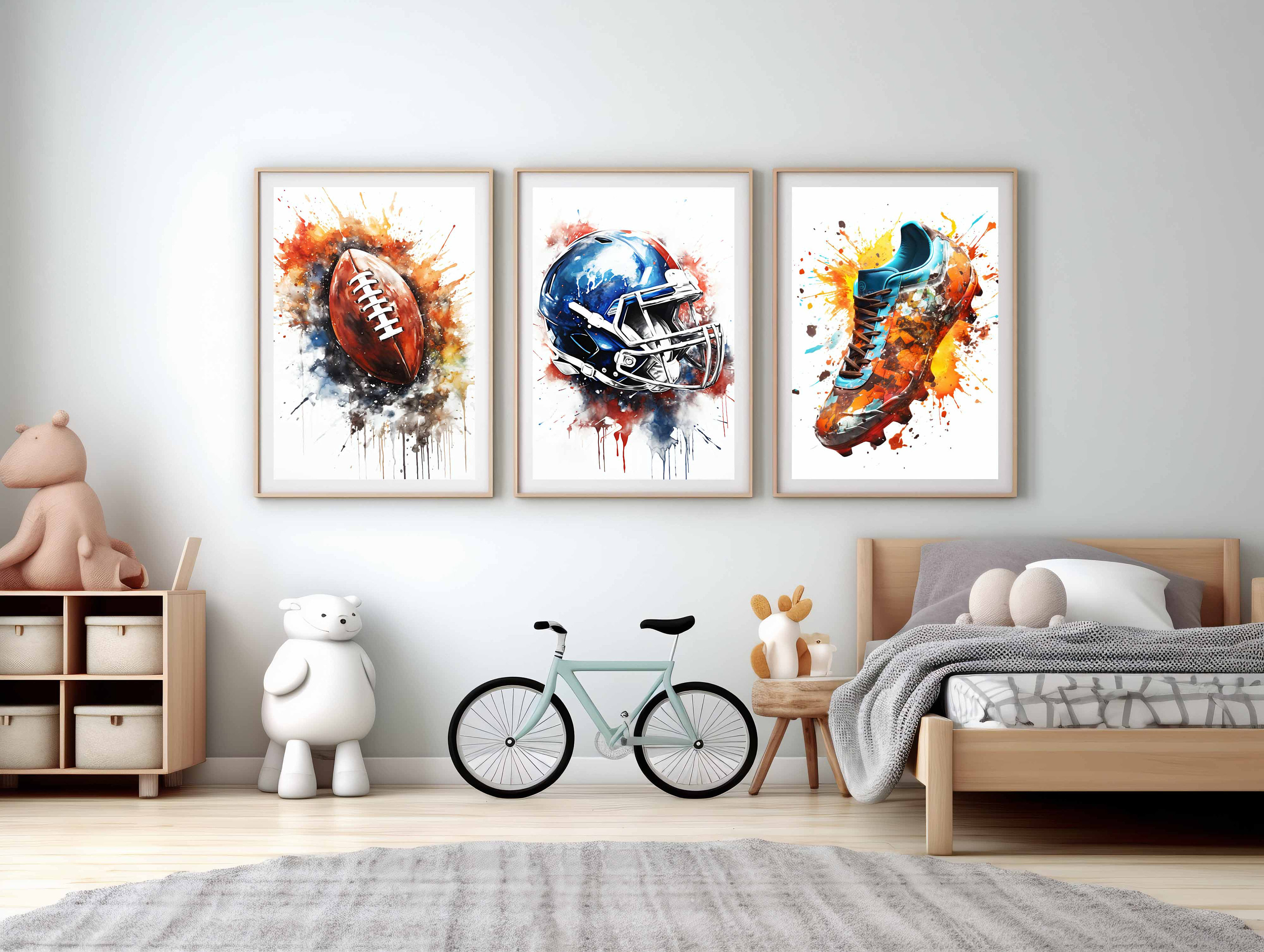 American Football Print Football Wall Art Digital Download Big Boy Bedroom Decor Watercolor ...