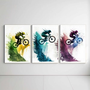 Mountain Bike Wall Art Watercolor Print Set of 3 Downhill Mountain Bike Poster MTB Bicycle Gift Digital Download Sports Printable