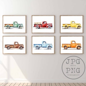 Old Truck Prints Set of 6 Vintage Pickup Truck Wall Art Classic Car Printable Truck Art Nursery Prints Car Poster Boy Room Decor Clipart PNG