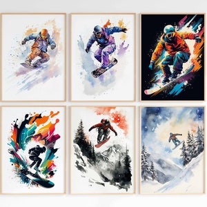 Snowboard Print Wall Art Set of 6 Winter Sport Printable Downhill Snowboarding Print Digital Download Skiing Poster Mountain Outdoor Sports
