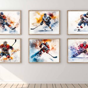 Hockey Wall Art Poster Prints Set of 6 Hockey Player Gifts Boys Bedroom Decor Hockey Prints For Boys Room Teen Room A4 Digital Download