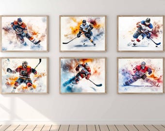 Hockey Wall Art Poster Prints Set of 6 Hockey Player Gifts Boys Bedroom Decor Hockey Prints For Boys Room Teen Room A4 Digital Download