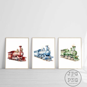 Train Print Locomotive Watercolor Nursery Printable Steam Train Wall Art Kids Room Decor Vintage Railway Print Digital Download Clipart PNG