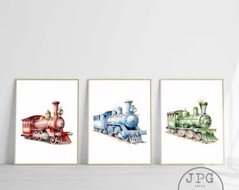Train Print Locomotive Watercolor Nursery Printable Steam Train Wall Art Kids Room Decor Vintage Railway Print Digital Download Clipart PNG