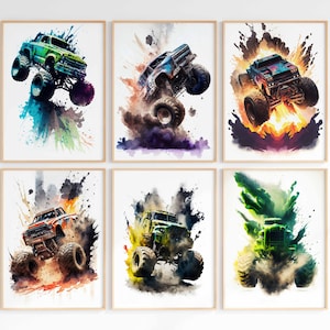 Monster Truck Print Monster Truck Watercolor Poster Boys Room Decor Wall Art Monster Truck Printable Digital Download Nursery Wall Art