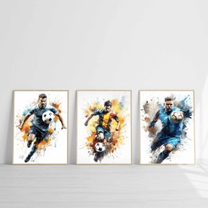 Fussball Druck Set ausdruckbar digitaler Download Aquarell Sport Fussball Poster Kunst Kunstdruck Jungenzimmer Geschenk Wanddekoration
