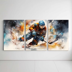 Ice Hockey Print Watercolor Printable Winter Sports Art Kids Room Decor Digital Poster Hockey Picture Instant Download Triptych Wall Art