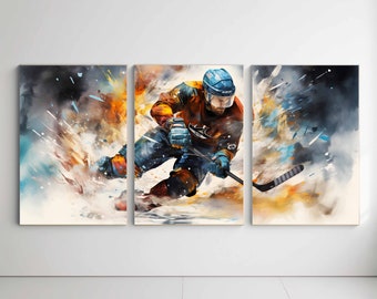 Ice Hockey Print Watercolor Printable Winter Sports Art Kids Room Decor Digital Poster Hockey Picture Instant Download Triptych Wall Art