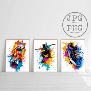 Skateboard Art Design Skateboarding Print Skater Theme Digital Download Girl Bedroom Wall Decor Poster Teen Room Skater Gift Kids Printable